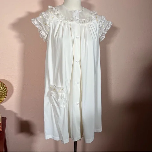 Vintage 1950 Retro Shadowline white Lace Fairycore Peignoir Short Slip Robe Set - Picture 7 of 17